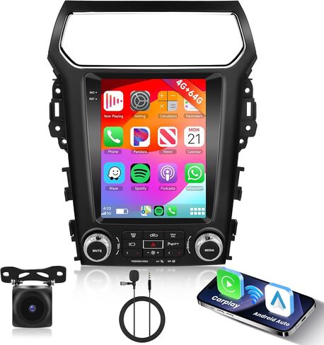[4G+64G] ستيريو لسيارة Ford Explorer 2011-2019 مع Carplay Android Auto، راديو شاشة تعمل باللمس Hodozzy 9 بوصة مع نظام تحديد المواقع العالمي، وصلة مرآة، بلوتوث، واي فاي، DSP، راديو FM/RDS، SWC، كاميرا احتياطية in Kuwait