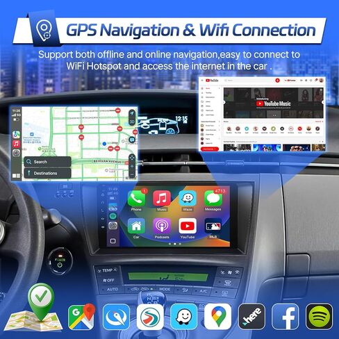 راديو ستيريو للسيارة Leadfan لسيارة Toyota Prius 2010 2011 2013 2014 2015 مع Carplay Android Auto، شاشة ستيريو تعمل باللمس 9 بوصة لسيارة Prius GPS Navigation Head Unit BT WiFi FM SWC+كاميرا احتياطية in Kuwait