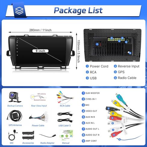 راديو ستيريو للسيارة Leadfan لسيارة Toyota Prius 2010 2011 2013 2014 2015 مع Carplay Android Auto، شاشة ستيريو تعمل باللمس 9 بوصة لسيارة Prius GPS Navigation Head Unit BT WiFi FM SWC+كاميرا احتياطية in Kuwait