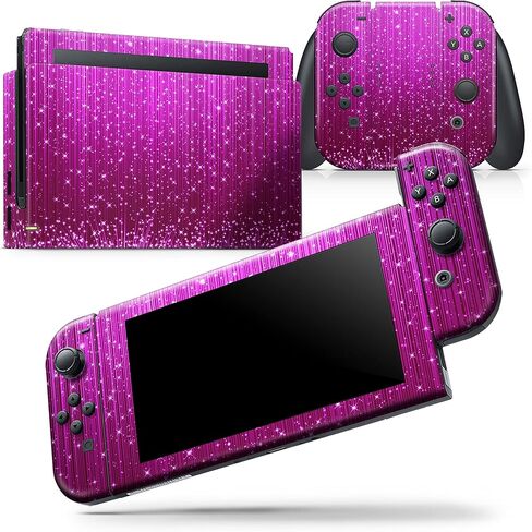 Design Skinz - Compatible with Nintendo Switch OLED Console + Joy-Con - Skin Decal Protective Scratch-Resistant Removable Vinyl Wrap Cover - Abstract Pink Neon Rain Curtain in Kuwait