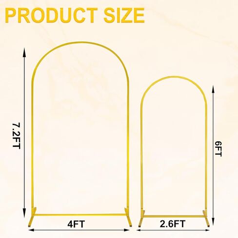 Metal Arch Backdrop Stand Set of 2 Gold Metal Wedding Arch Backdrop Stand (7.2FT and 6FT) for Anniversary, Birthday Parties, Baby Showers,Graduation Decorations (01) in Kuwait