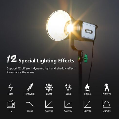 Weeylite Ninja 200 60W Bi-Color COB LED Video Light, 2800K-6800K Continuous Studio Lighting, CRI 95+ TLCI 95+, 0-100% Dimmable, 5800LM 70400Lux, App & Bluetooth Control, Portable Photography Light in Kuwait