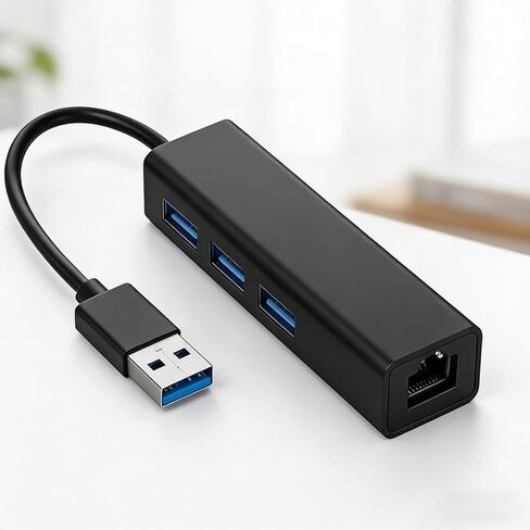 Aluminum Type C to Ethernet Adapter with 3 USB 3.0 Hub, 1000Mbps Gigabit Network LAN RJ45 Wired Internet Dongle for MacBook, Laptop, PC, for Office, Dorm, Campus Network - Black in Kuwait