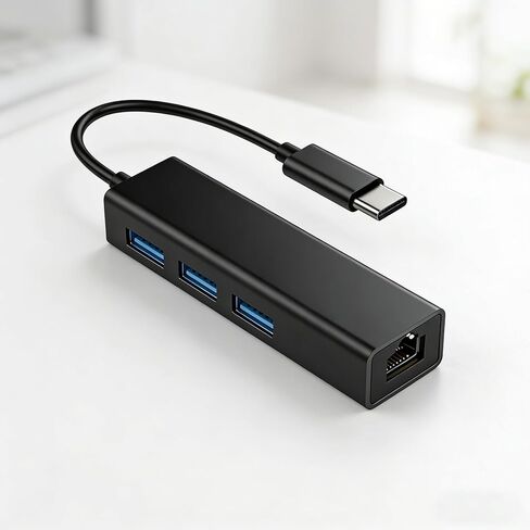 Aluminum Type C to Ethernet Adapter with 3 USB 3.0 Hub, 1000Mbps Gigabit Network LAN RJ45 Wired Internet Dongle for MacBook, Laptop, PC, for Office, Dorm, Campus Network - Black in Kuwait