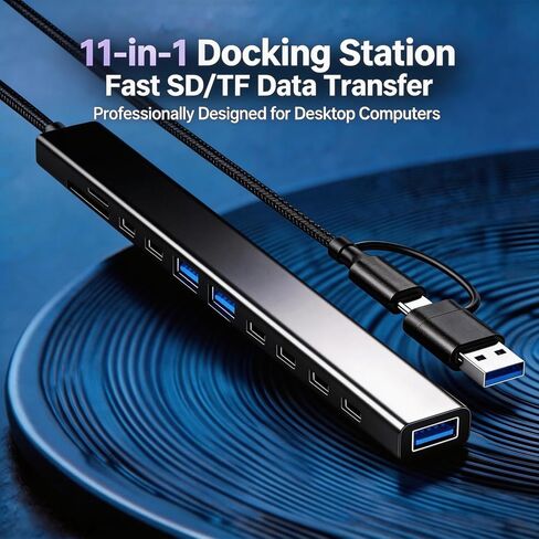 【11-in-1】 USB A&C Hub Docking Station, 5Gbps USB 3.0, SD/TF Card Reader, OTG, Plug & Play, Portable, Compatible with MacBook, iPhone 17/16/15, iPad, iMac, Surface, XPS, Dell, HP, Lenovo Laptop in Kuwait