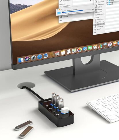 موزع USB 3.0 - 4 منافذ بيانات عالية السرعة مع مفاتيح تشغيل/إيقاف فردية، محول طاقة 5 فولت/3 أمبير، متوافق مع ماك بوك، الكمبيوتر الشخصي، القرص الصلب الخارجي والمزيد in Kuwait