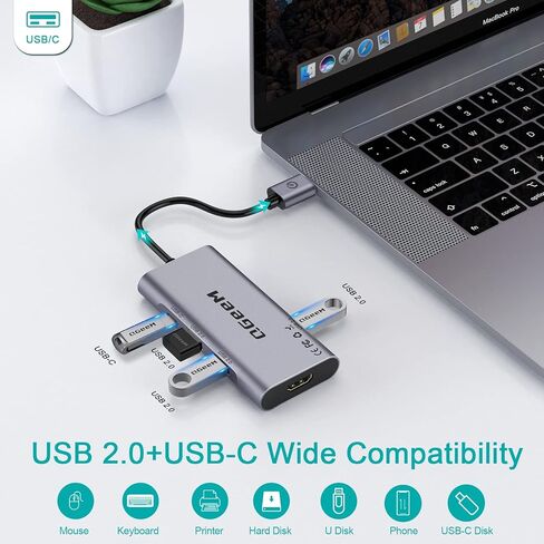 محول مركز بيانات QGeeM 7 في 1 USB 3.0 في دونجل ألومنيوم مع محول USB إلى HDMI مخرج 1080 بكسل، 3 منافذ USB، منفذ بيانات USB-C، قارئ بطاقة SD/Micro، متوافق مع Windows وMac وAndroid in Kuwait