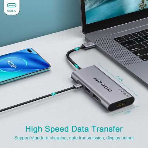 محول مركز بيانات QGeeM 7 في 1 USB 3.0 في دونجل ألومنيوم مع محول USB إلى HDMI مخرج 1080 بكسل، 3 منافذ USB، منفذ بيانات USB-C، قارئ بطاقة SD/Micro، متوافق مع Windows وMac وAndroid in Kuwait