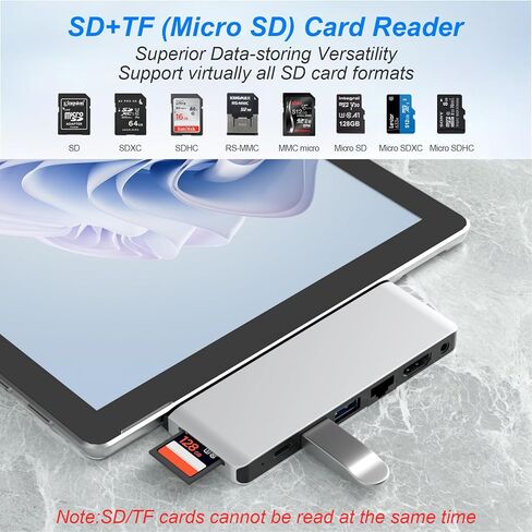 Surface Pro 11/10/9 Hub، Surface Pro 9 USB C Hub مع 4K HDMI، USB-C Thunderbolt 4 (فيديو 8K@30 هرتز + بيانات 40 جيجابت في الثانية + 100 واط PD)، RJ45، 2 * USB 3.0، صوت، فتحة بطاقة SD/TF، ​​لجهاز Surface Pro 11/10/9 in Kuwait