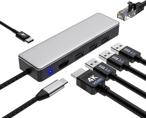 أجهزة محول USB C Hub 6 في 1 من النوع C، مع توصيل طاقة 4K@30 هرتز HDMI 3 USB 3.0 جيجابت إيثرنت 100 وات لنظام التشغيل Windows وMacBook Thunderbolt in Kuwait