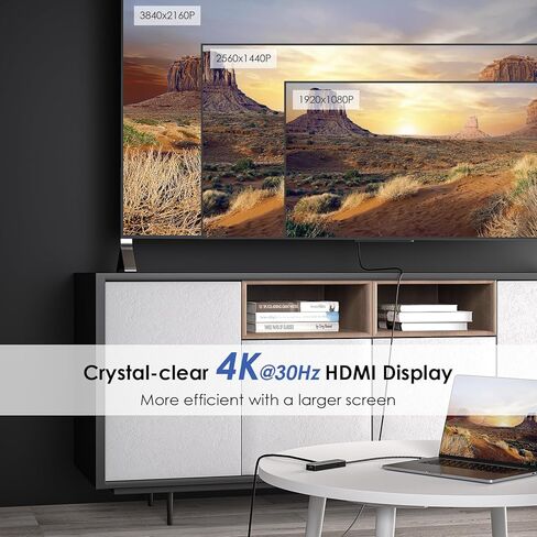 أجهزة محول USB C Hub 6 في 1 من النوع C، مع توصيل طاقة 4K@30 هرتز HDMI 3 USB 3.0 جيجابت إيثرنت 100 وات لنظام التشغيل Windows وMacBook Thunderbolt in Kuwait