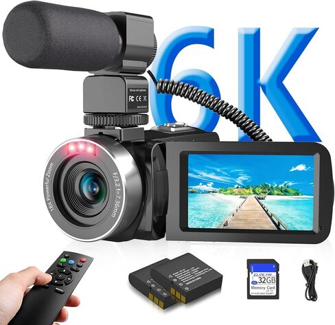 VETEK Video Camera 6K 64MP UHD WiFi Vlogging Cameras for YouTube 18X Digital Zoom IR Night Vision 3.0'' Touch Screen Camcorder with 32GB Card, Microphone, Remote, Two Batteries in Kuwait