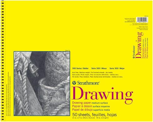 لوحة ورق رسم من سلسلة Strathmore 300، سلك علوي، 9x12 بوصة، 50 ورقة (70 رطل/114 جم) - ورق فنان للبالغين والطلاب - فحمي، قلم رصاص ملون، حبر، باستيل، قلم تحديد in Saudi Arabia