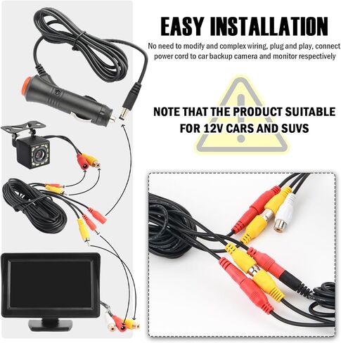 Plug & Play Backup Camera with Monitor 4.6",12LED HD Backup Camera for Car with Night Vision Function & 150° Wide Angle,Universal Waterproof Rear View Cameras for Cars,SUVs in Kuwait