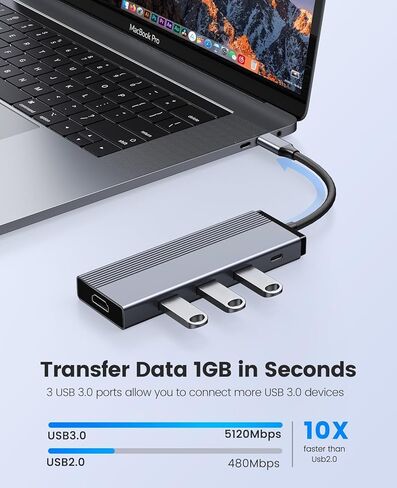 USB C Hub Adapter,5 in 1 USB C Docking Station with 4K HDMI, 3 USB 3.0 Ports, 100W Power Delivery for MacBook Pro, Chromebook and Type C Thunderbolt 3 Device in Kuwait
