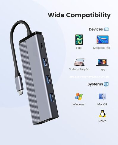 USB C Hub Adapter,5 in 1 USB C Docking Station with 4K HDMI, 3 USB 3.0 Ports, 100W Power Delivery for MacBook Pro, Chromebook and Type C Thunderbolt 3 Device in Kuwait