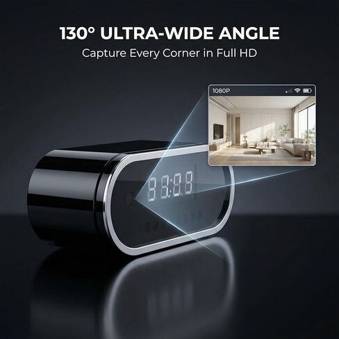 XUMIUZIY 1080P WiFi Security Camera with Clock, 130 Wide Angle Lens, Night up to 8m, Motion Detection, 2 Way Audio, with Real Time Viewing and in Kuwait