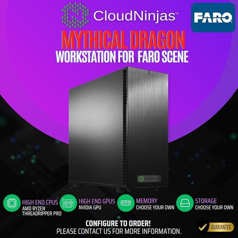 محطة عمل Cloud Ninjas Mythical Dragon لـ Faro Scene Threadripper PRO 9965WX RTX PRO 4000 Blackwell SFF 24GB 256GB DDR5 ECC Reg NVMe M.2 2TB 4TB للمسح بالليزر ثلاثي الأبعاد FARO Technologies المعالجة السحابية in Kuwait