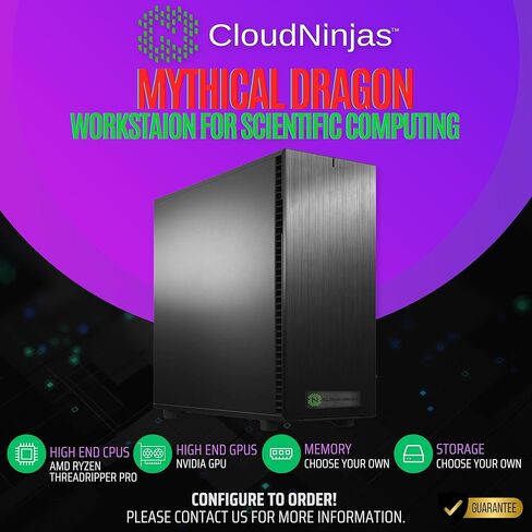 محطة عمل Cloud Ninjas Mythical Dragon للحوسبة العلمية Threadripper PRO 9965WX RTX PRO 6000 Blackwell Workstation Edition 96GB 256GB DDR5 ECC Reg NVMe M.2 2 تيرابايت 4 تيرابايت للحوسبة العلمية in Kuwait