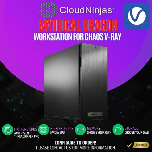 Cloud Ninjas Mythical Dragon Workstation for Chaos V-Ray Threadripper PRO 9965WX NVIDIA RTX 5090 32GB 256GB DDR5 ECC Reg NVMe M.2 for Photorealistic Rendering, VFX in Kuwait