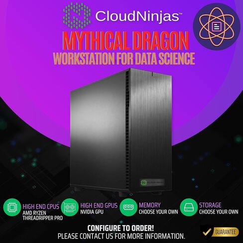 محطة عمل Cloud Ninjas Mythical Dragon لعلوم البيانات Threadripper PRO 9965WX RTX PRO 6000 Blackwell Workstation Edition 96GB 256GB DDR5 ECC Reg NVMe M.2 للتدريب على نمذجة البيانات لعلوم البيانات in Kuwait