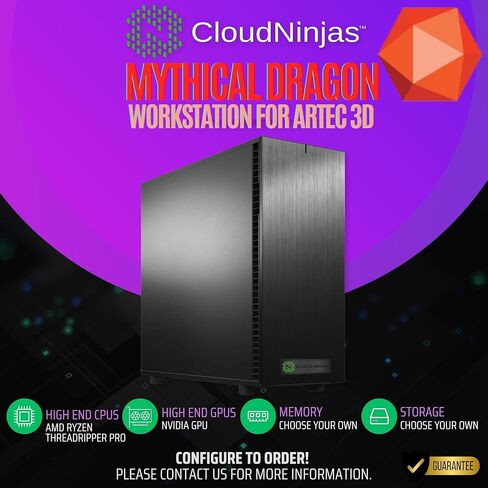 Cloud Ninjas Mythical Dragon Workstation for Artec 3D Threadripper PRO 9965WX RTX PRO 4000 Blackwell SFF 24GB 256GB DDR5 ECC Reg NVMe M.2 2TB 4TB for 3D Models Reverse Engineering and visualization. in Kuwait