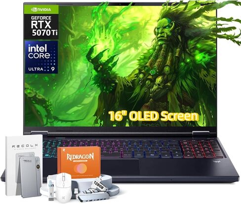 Acer Predator Helios Neo 16S AI Gaming Laptop, Intel Core Ultra 9 275HX Up to 13 NPU Tops, RTX 5070Ti, 32 GB DDR5, 1 TB SSD, 16" 240Hz OLED, Win11 Pro, W/RECOLX AI Voice Recorder, REDRAGON Accessories in Kuwait