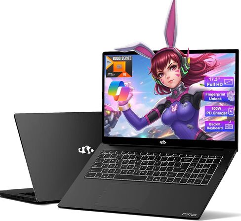 NIMO 17.3 بوصة كمبيوتر محمول للأعمال Ryzen 9 8945HS، ذاكرة وصول عشوائي 16 جيجابايت 1 تيرابايت SSD، Radeon 780M، 54W Max TDP، بطارية 75Wh، USB-C 4.0، PD 100W، لوحة مفاتيح بإضاءة خلفية، فتح بصمة الإصبع، كمبيوتر محمول FHD لمكتب الطلاب للألعاب in Kuwait