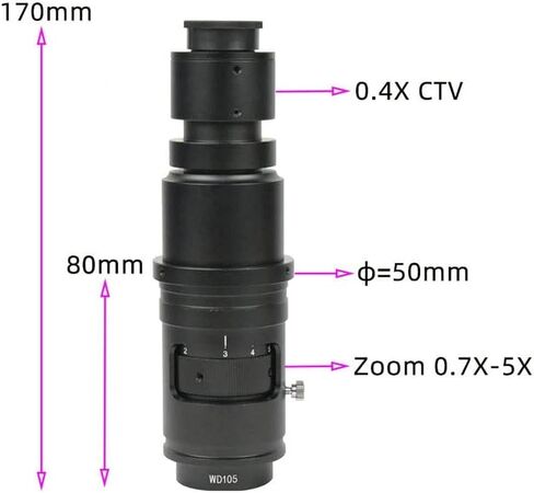 مجموعة مجهر JOEBO مجهر فيديو صناعي أحادي العين عدسة C-Mount 90X 180X 300X مكبر تكبير مستمر محولات عدسة المجهر (عدسة موضوعية WD105) in Kuwait