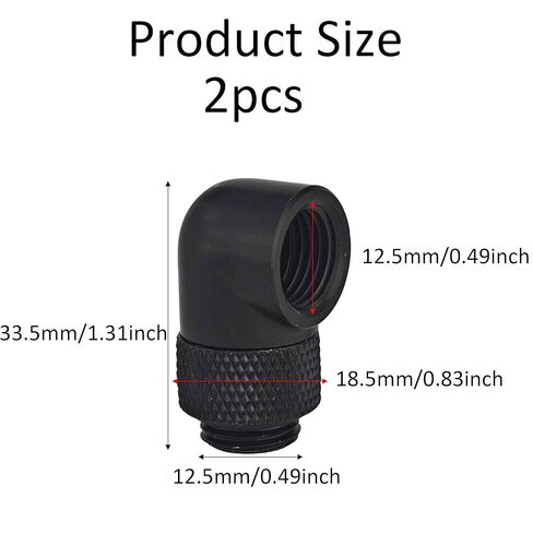 2Pcs G1/4" Male to Female Extender Fitting, 90 Degree Elbow Threaded Rotary Connector Adapter for Computer Water Cooling System (Black, Black Circle) in Saudi Arabia