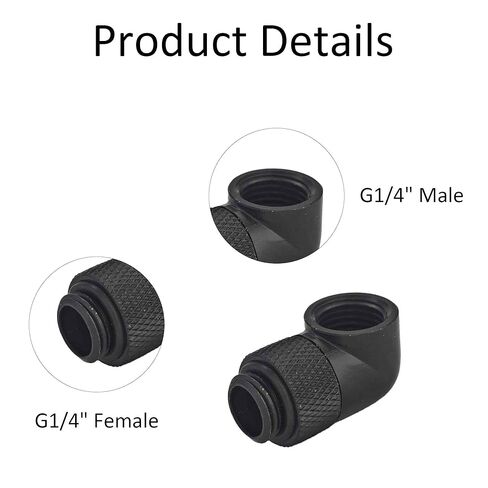 2Pcs G1/4" Male to Female Extender Fitting, 90 Degree Elbow Threaded Rotary Connector Adapter for Computer Water Cooling System (Black, Black Circle) in Saudi Arabia