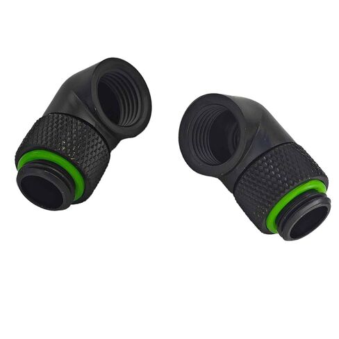 2Pcs G1/4" Male to Female Extender Fitting, 90 Degree Elbow Threaded Rotary Connector Adapter for Computer Water Cooling System (Black, Black Circle) in Saudi Arabia