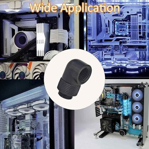 2Pcs G1/4" Male to Female Extender Fitting, 90 Degree Elbow Threaded Rotary Connector Adapter for Computer Water Cooling System (Black, Black Circle) in Saudi Arabia