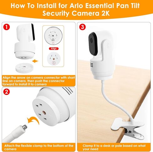 Flexible Clamp Mount for Arlo Essential Indoor/Outdoor Pan Tilt Security Camera 2K (2025 Release), Gooseneck Monitor Mounting Bracket for Pole/Desk/Shelf, No Wall Damage, for Indoor/Outdoor, 2 Pack in Kuwait