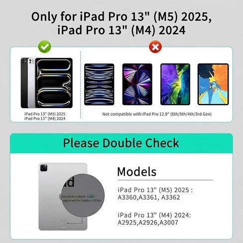 حافظة لوحة مفاتيح مغناطيسية من LAUDTEC لجهاز iPad Pro مقاس 13 بوصة (M5 2025 / M4 2024)، غطاء جلدي رفيع ملمس الجلد مع شاشة طاقة LCD ذكية، لوحة تتبع متعددة اللمس وإضاءة خلفية 7 ألوان، أسود in Kuwait