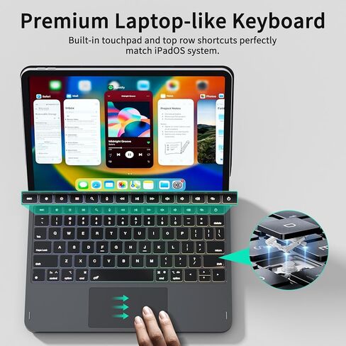 حافظة لوحة مفاتيح مغناطيسية من LAUDTEC لجهاز iPad Pro مقاس 13 بوصة (M5 2025 / M4 2024)، غطاء جلدي رفيع ملمس الجلد مع شاشة طاقة LCD ذكية، لوحة تتبع متعددة اللمس وإضاءة خلفية 7 ألوان، أسود in Kuwait