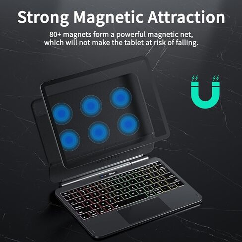 حافظة لوحة مفاتيح مغناطيسية من LAUDTEC لجهاز iPad Pro مقاس 13 بوصة (M5 2025 / M4 2024)، غطاء جلدي رفيع ملمس الجلد مع شاشة طاقة LCD ذكية، لوحة تتبع متعددة اللمس وإضاءة خلفية 7 ألوان، أسود in Kuwait