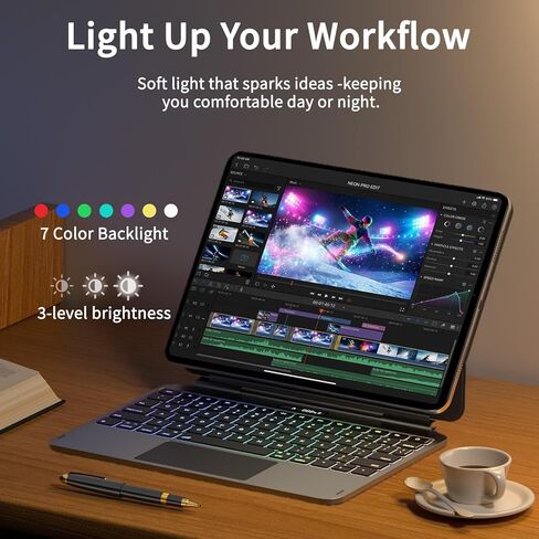 حافظة لوحة مفاتيح مغناطيسية من LAUDTEC لجهاز iPad Pro مقاس 13 بوصة (M5 2025 / M4 2024)، غطاء جلدي رفيع ملمس الجلد مع شاشة طاقة LCD ذكية، لوحة تتبع متعددة اللمس وإضاءة خلفية 7 ألوان، أسود in Kuwait