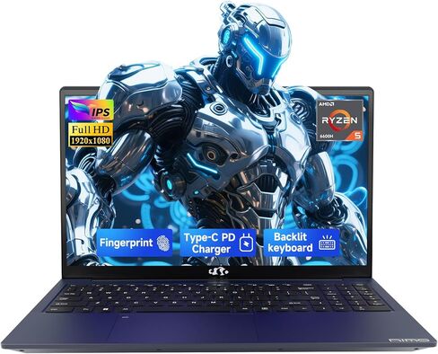 NIMO 15.6" IPS FHD-Gaming-Laptop,AMD Ryzen 5 6600H 16GB DDR5 RAM 512GB SSD (Beat i5-1335U, 6 Cores Up to 4.5GHz) AMD Radeon 660M GPU-Computer with 100W Type-C Backlit Keyboard Fingerprint in Kuwait