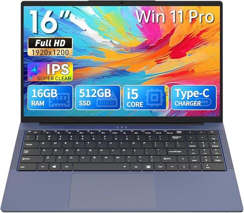 2026 Laptop, 16’’ Laptop Computer with Core i5-8210Y Processor(Up to 3.60 GHz ), 16GB RAM 512GB SSD, FHD 1920*1200, Backlit Keyboard , 180°Opening, Type-C, WiFi 5, BT 5.0, Lap Top for Business Student in Kuwait