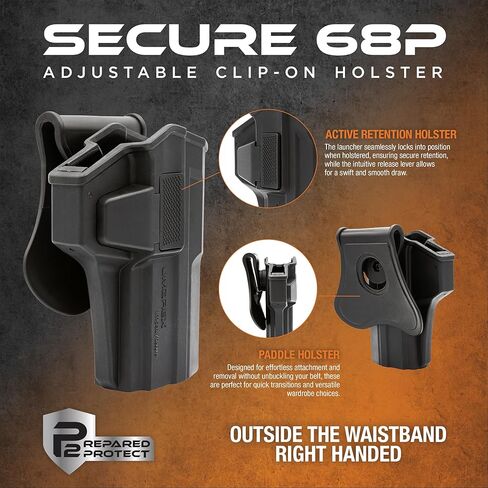 P2P Secure 68P Paddle Holster (Right Hand) — OWB Carry Holster for CO2-Powered Less-Lethal Launcher in Kuwait