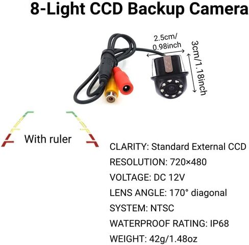 HD Backup Camera for Cars, CCD Night Vision, 170° Wide Angle Waterproof Rear View Monitor with Parking Guidelines, Blind Spot Assist, 8HolePunch in Kuwait