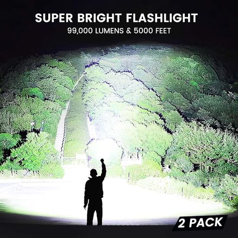 Lylting 99,000 High Lumens Rechargeable LED Flashlight,Brightest Handheld Flashlights with 5 Modes & Waterproof,Super Bright Flash Lights for Camping Home in Kuwait