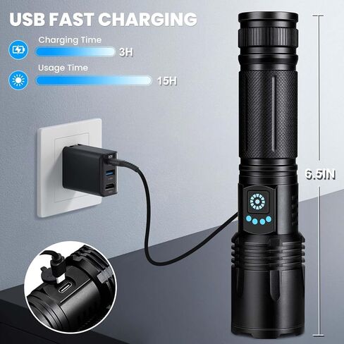 Lylting 99,000 High Lumens Rechargeable LED Flashlight,Brightest Handheld Flashlights with 5 Modes & Waterproof,Super Bright Flash Lights for Camping Home in Kuwait