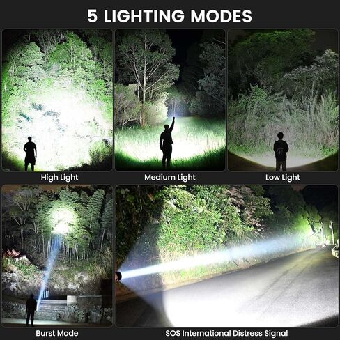 Lylting 99,000 High Lumens Rechargeable LED Flashlight,Brightest Handheld Flashlights with 5 Modes & Waterproof,Super Bright Flash Lights for Camping Home in Kuwait