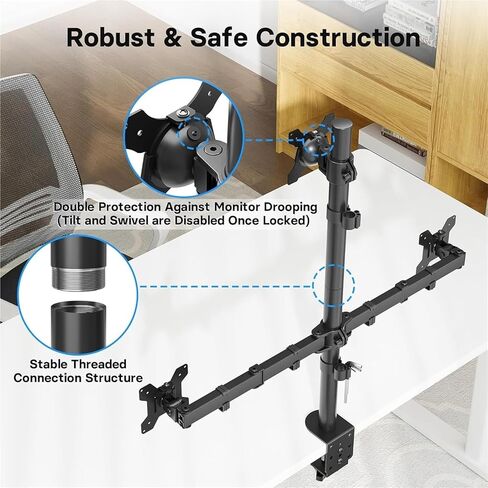 Triple Monitor Desk Mount for 13-32" Screens, Full Motion Adjustable VESA Compatible Stand, 22lbs Capacity in Kuwait