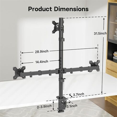 Triple Monitor Desk Mount for 13-32" Screens, Full Motion Adjustable VESA Compatible Stand, 22lbs Capacity in Kuwait