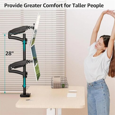 Vertical Dual Monitor Desk Mount for Screens Up to 32 Inch, Full Motion Adjustable, VESA Compatible, Compatible for HP, Compatible for Lenovo in Kuwait