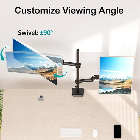 Vertical Dual Monitor Desk Mount for Screens Up to 32 Inch, Full Motion Adjustable, VESA Compatible, Compatible for HP, Compatible for Lenovo in Kuwait
