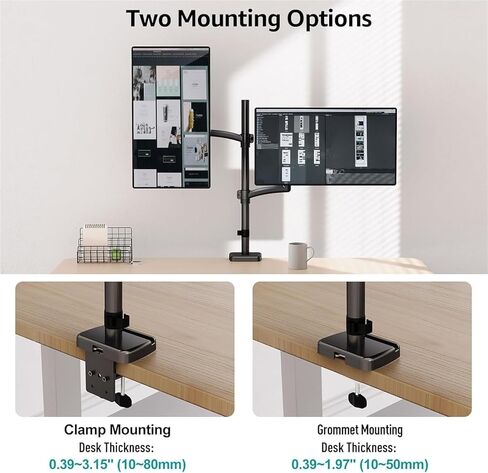 Vertical Dual Monitor Desk Mount for Screens Up to 32 Inch, Full Motion Adjustable, VESA Compatible, Compatible for HP, Compatible for Lenovo in Kuwait